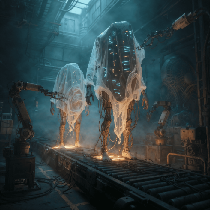 Factory — geometría de máquina en penumbra